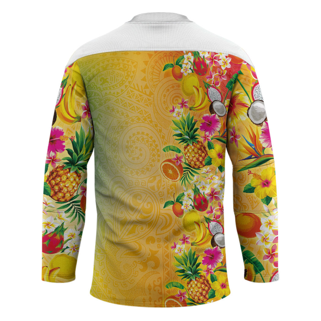 Hawaiian Tropical Fruits and Plants Hockey Jersey Kakau Pattern Summer Vibe