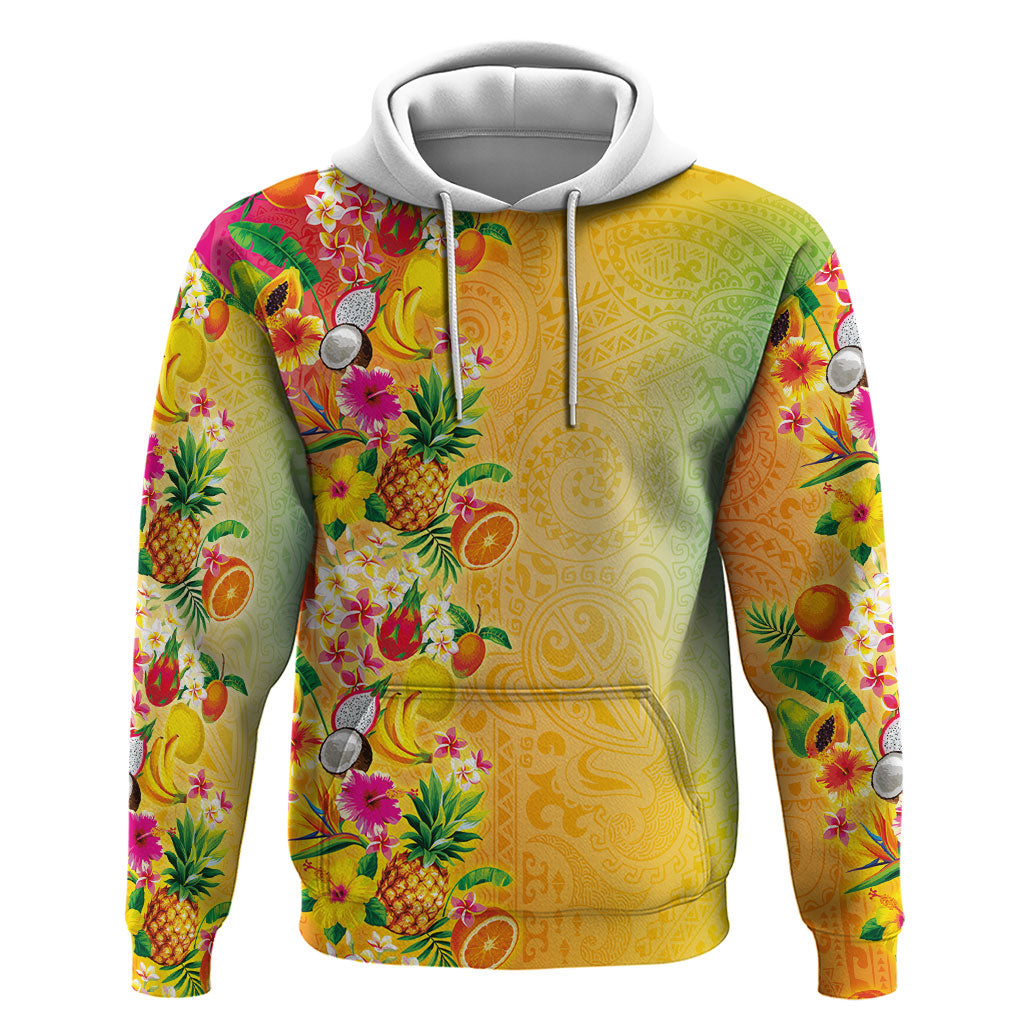 Hawaiian Tropical Fruits and Plants Hoodie Kakau Pattern Summer Vibe
