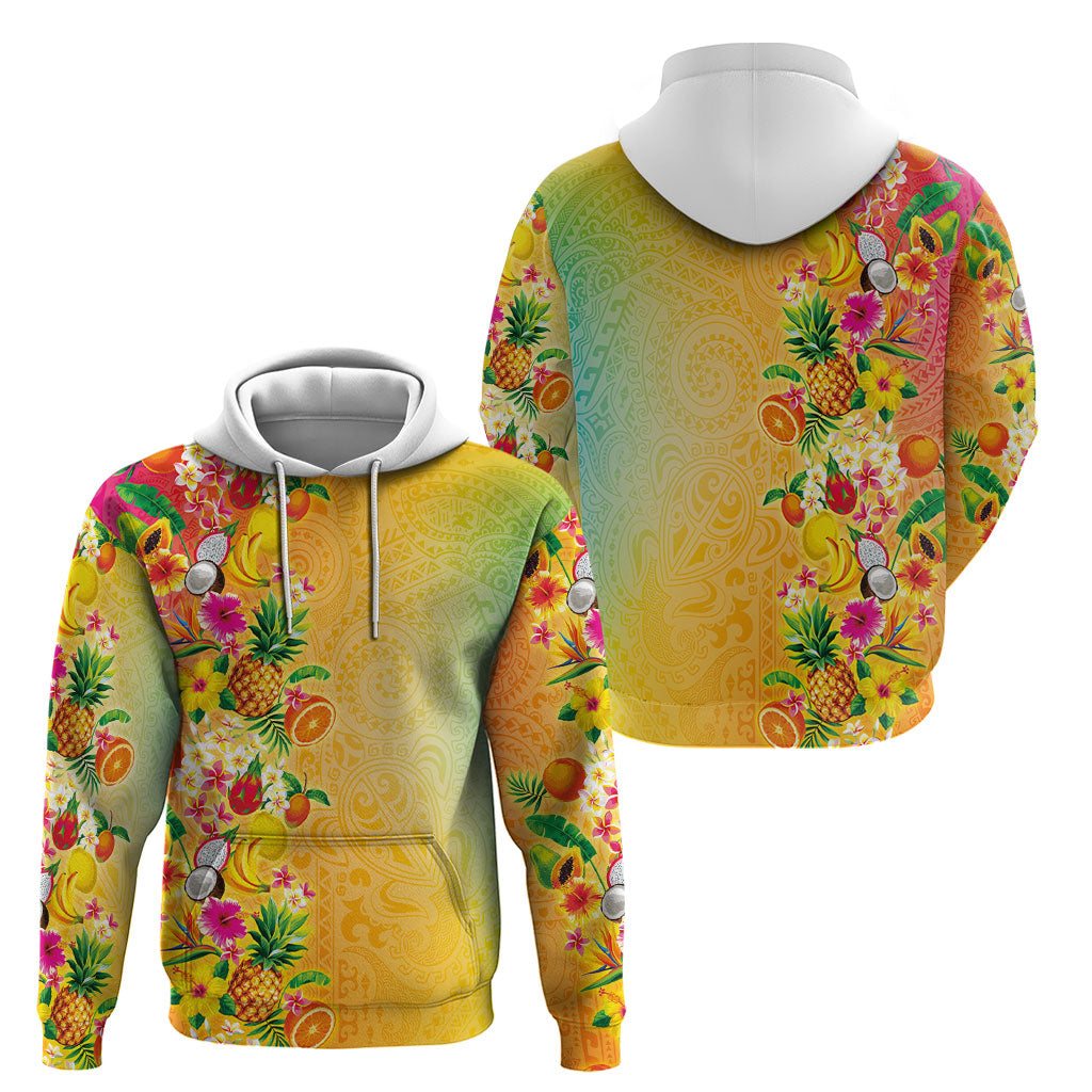 Hawaiian Tropical Fruits and Plants Hoodie Kakau Pattern Summer Vibe