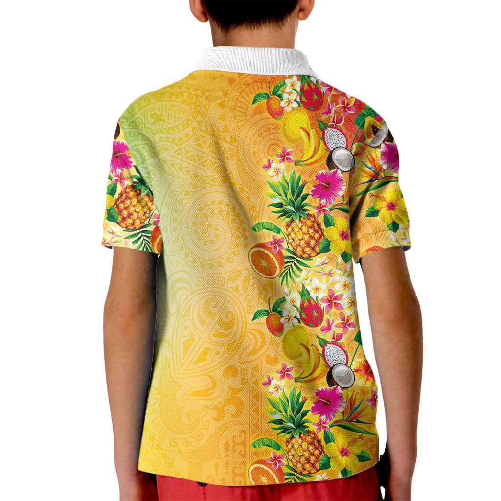 Hawaiian Tropical Fruits and Plants Kid Polo Shirt Kakau Pattern Summer Vibe