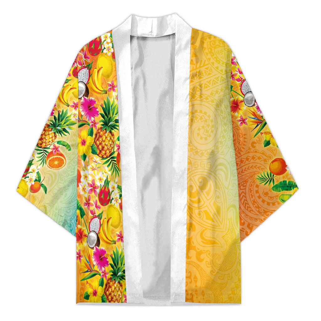Hawaiian Tropical Fruits and Plants Kimono Kakau Pattern Summer Vibe