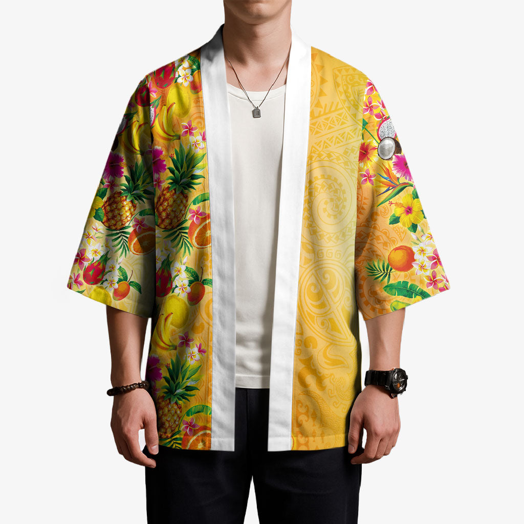 Hawaiian Tropical Fruits and Plants Kimono Kakau Pattern Summer Vibe