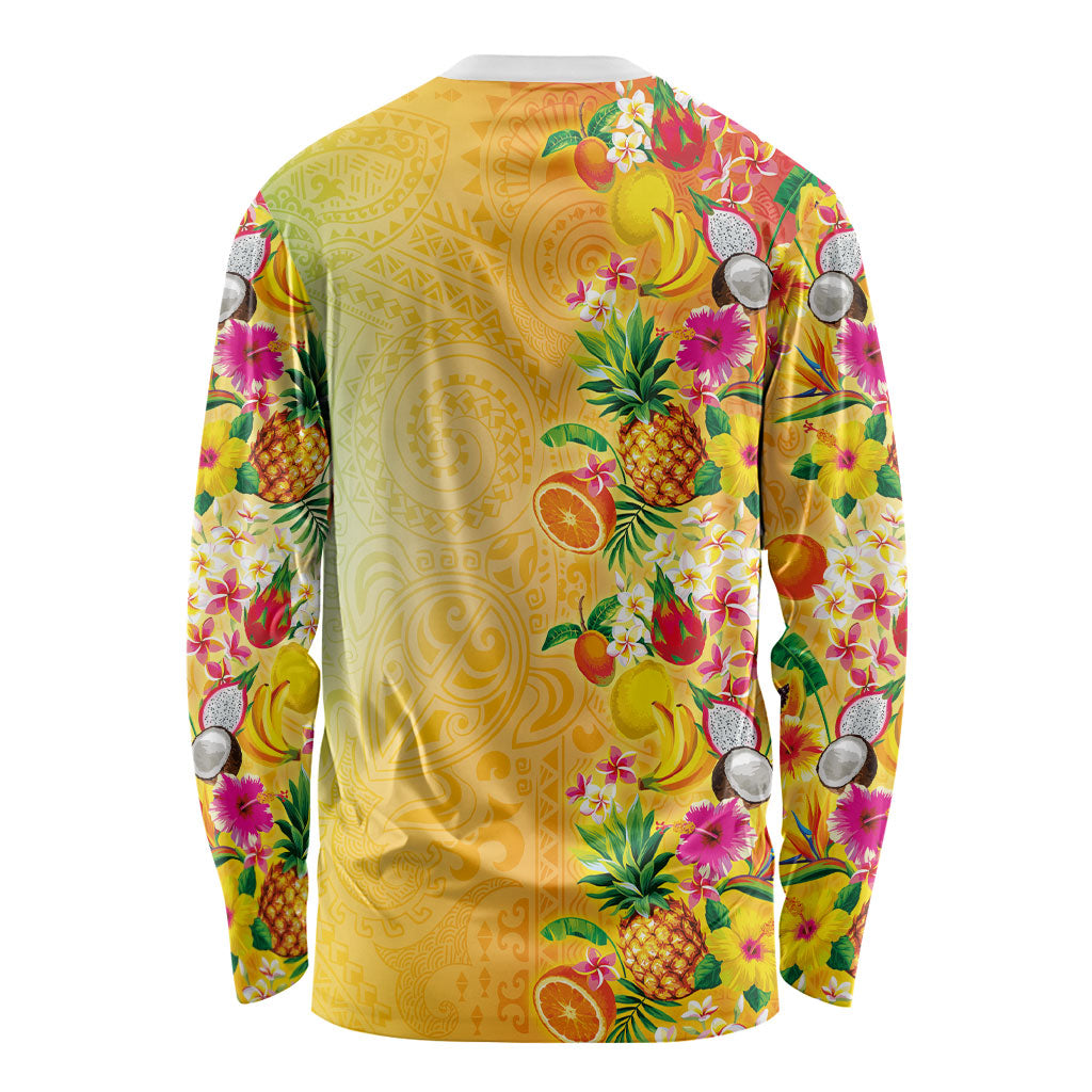 Hawaiian Tropical Fruits and Plants Long Sleeve Shirt Kakau Pattern Summer Vibe