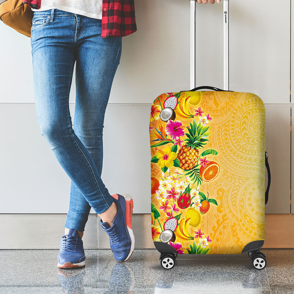 Hawaiian Tropical Fruits and Plants Luggage Cover Kakau Pattern Summer Vibe
