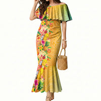 Hawaiian Tropical Fruits and Plants Mermaid Dress Kakau Pattern Summer Vibe