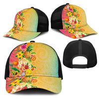 Hawaiian Tropical Fruits and Plants Mesh Trucker Cap Kakau Pattern Summer Vibe