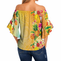 Hawaiian Tropical Fruits and Plants Off Shoulder Wrap Waist Top Kakau Pattern Summer Vibe LT03 - Polynesian Pride