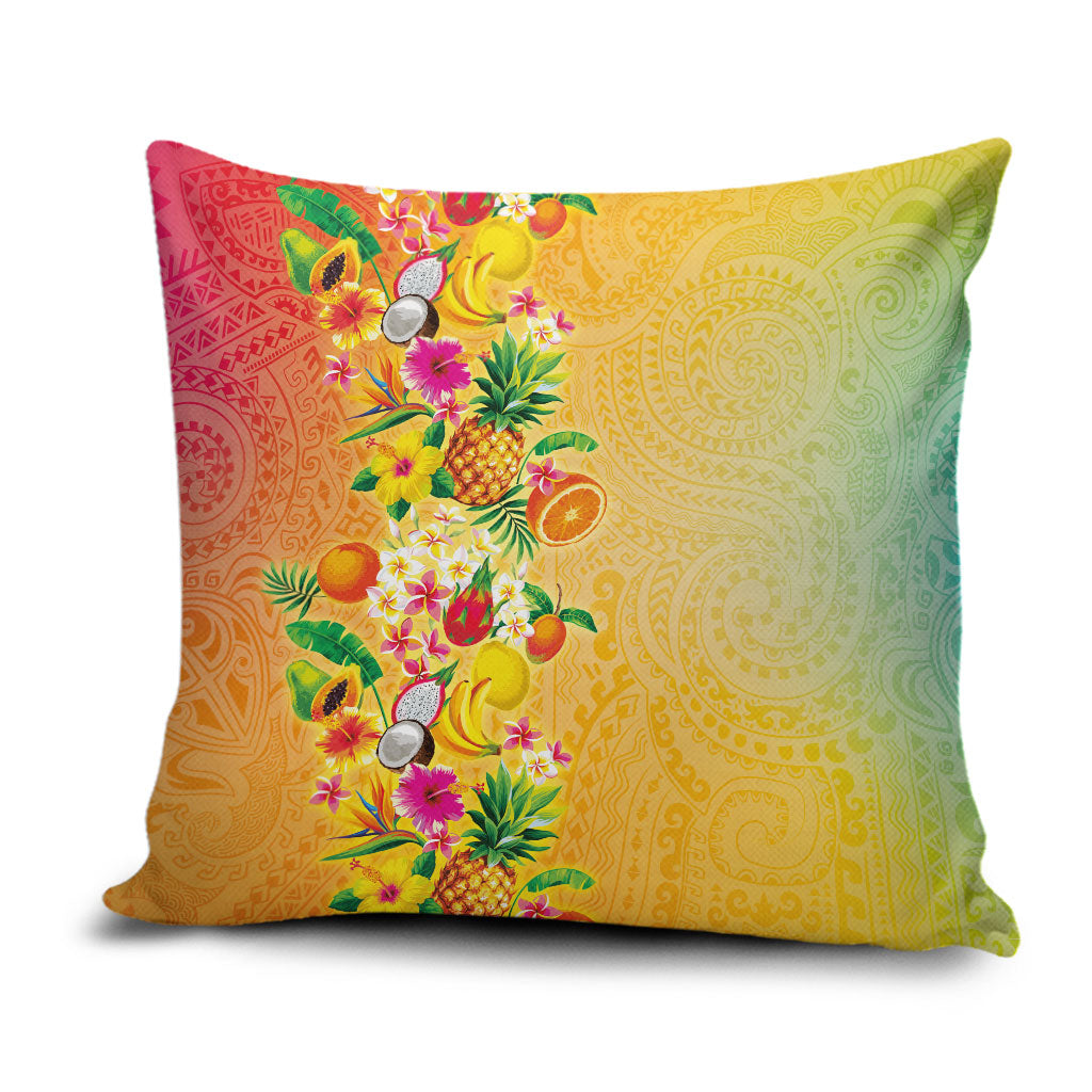 Hawaiian Tropical Fruits and Plants Pillow Cover Kakau Pattern Summer Vibe