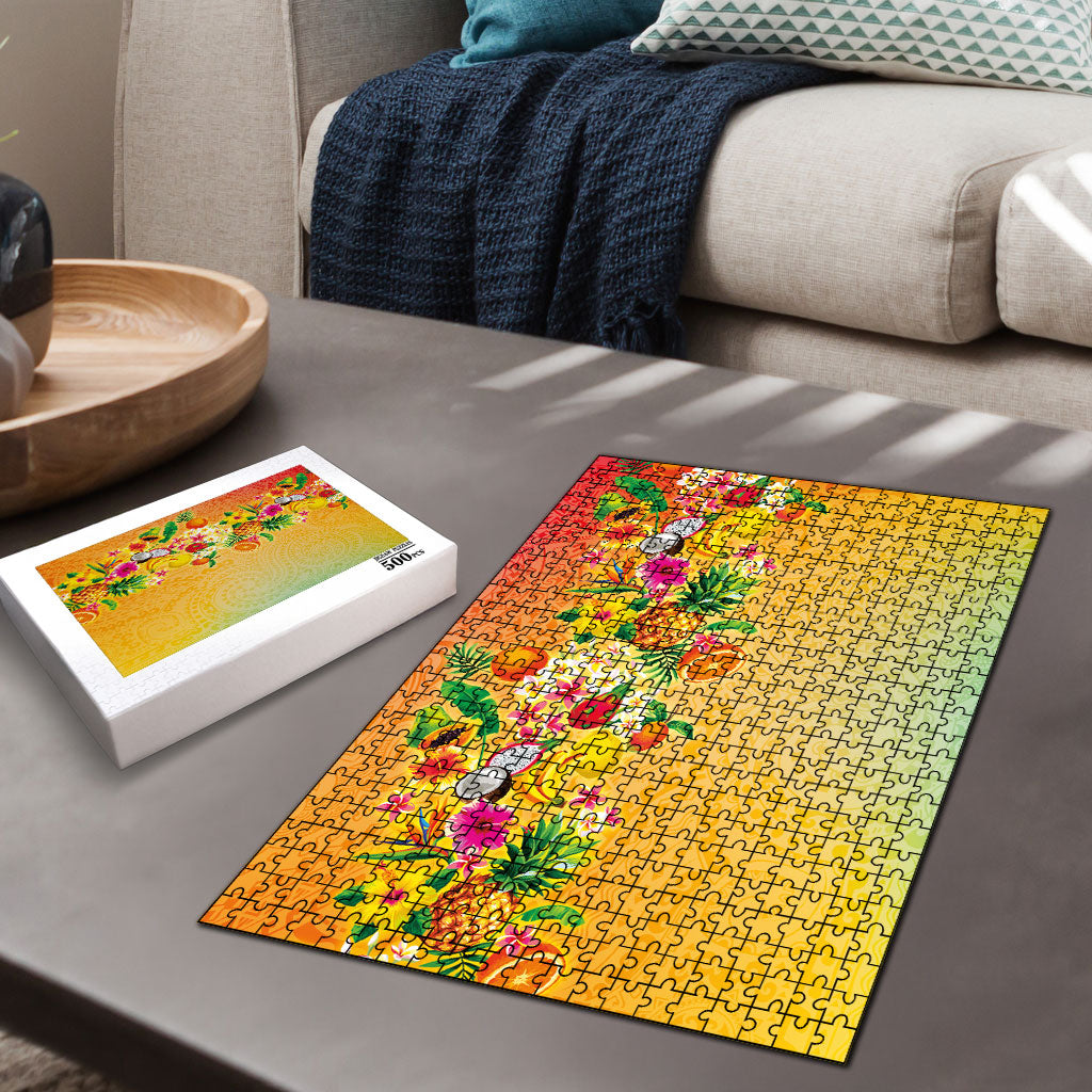 Hawaiian Tropical Fruits and Plants Puzzle Kakau Pattern Summer Vibe