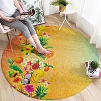 Hawaiian Tropical Fruits and Plants Round Carpet Kakau Pattern Summer Vibe