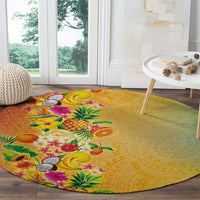 Hawaiian Tropical Fruits and Plants Round Carpet Kakau Pattern Summer Vibe