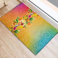 Hawaiian Tropical Fruits and Plants Rubber Doormat Kakau Pattern Summer Vibe