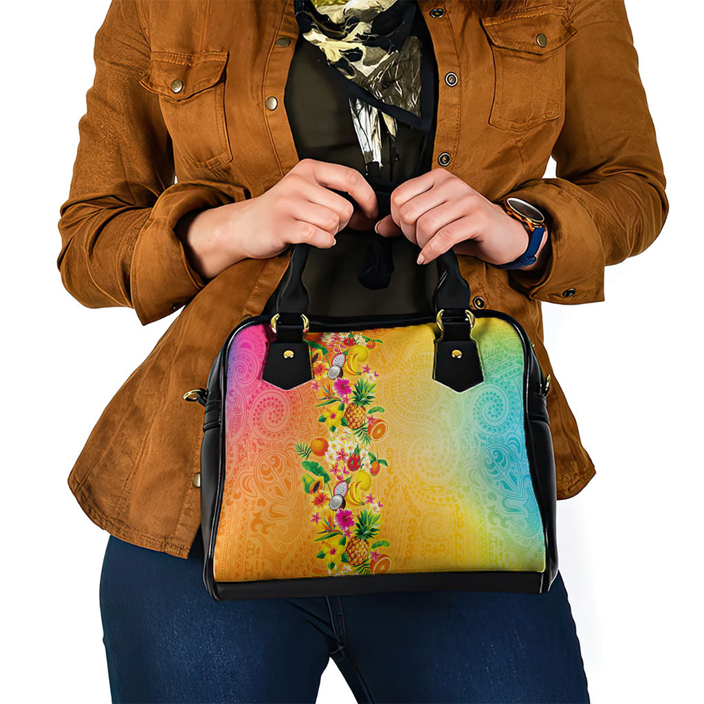 Hawaiian Tropical Fruits and Plants Shoulder Handbag Kakau Pattern Summer Vibe