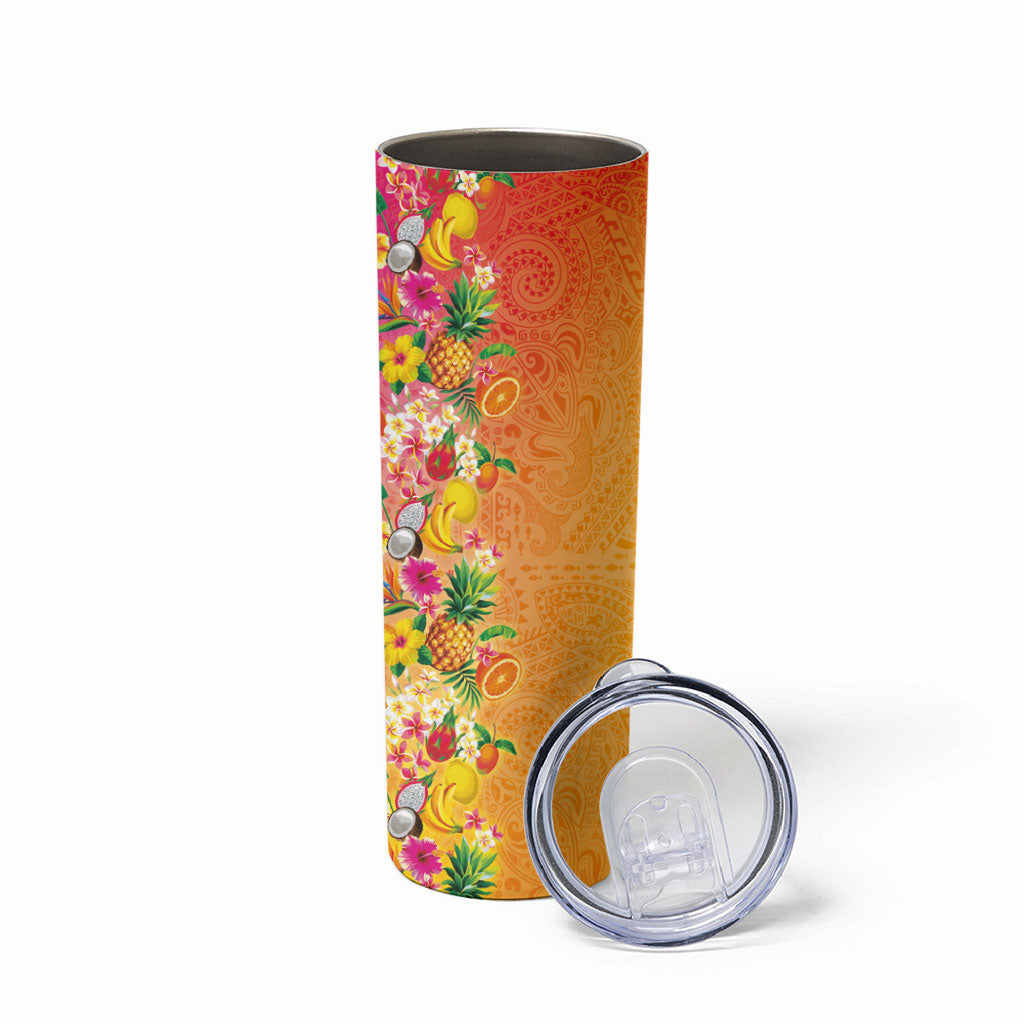 Hawaiian Tropical Fruits and Plants Skinny Tumbler Kakau Pattern Summer Vibe