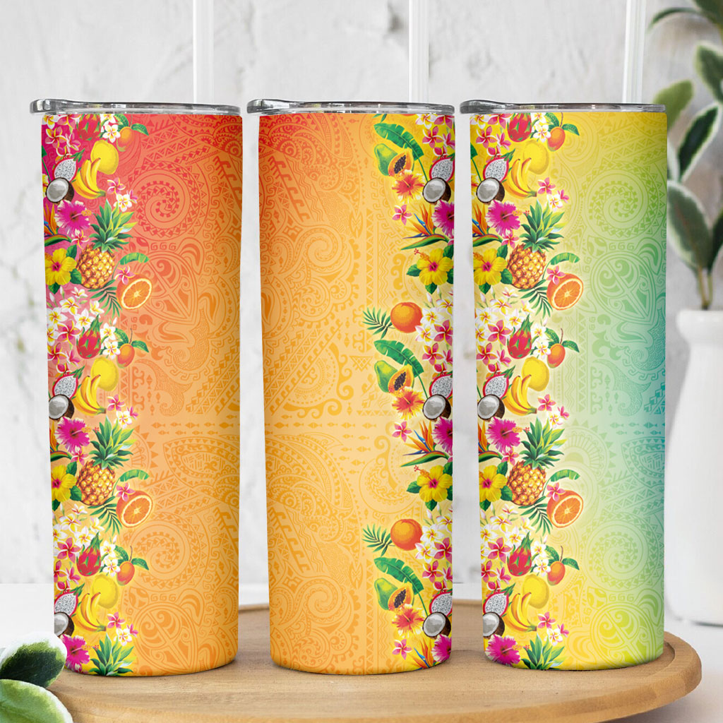 Hawaiian Tropical Fruits and Plants Skinny Tumbler Kakau Pattern Summer Vibe