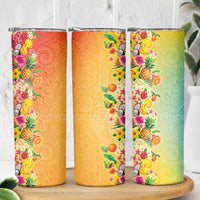 Hawaiian Tropical Fruits and Plants Skinny Tumbler Kakau Pattern Summer Vibe