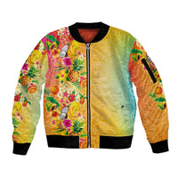 Hawaiian Tropical Fruits and Plants Sleeve Zip Bomber Jacket Kakau Pattern Summer Vibe