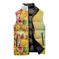 Hawaiian Tropical Fruits and Plants Sleeveless Puffer Jacket Kakau Pattern Summer Vibe