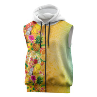 Hawaiian Tropical Fruits and Plants Sleeveless Zip Hoodie Kakau Pattern Summer Vibe