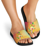 Hawaiian Tropical Fruits and Plants Slide Sandals Kakau Pattern Summer Vibe