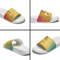 Hawaiian Tropical Fruits and Plants Slide Sandals Kakau Pattern Summer Vibe