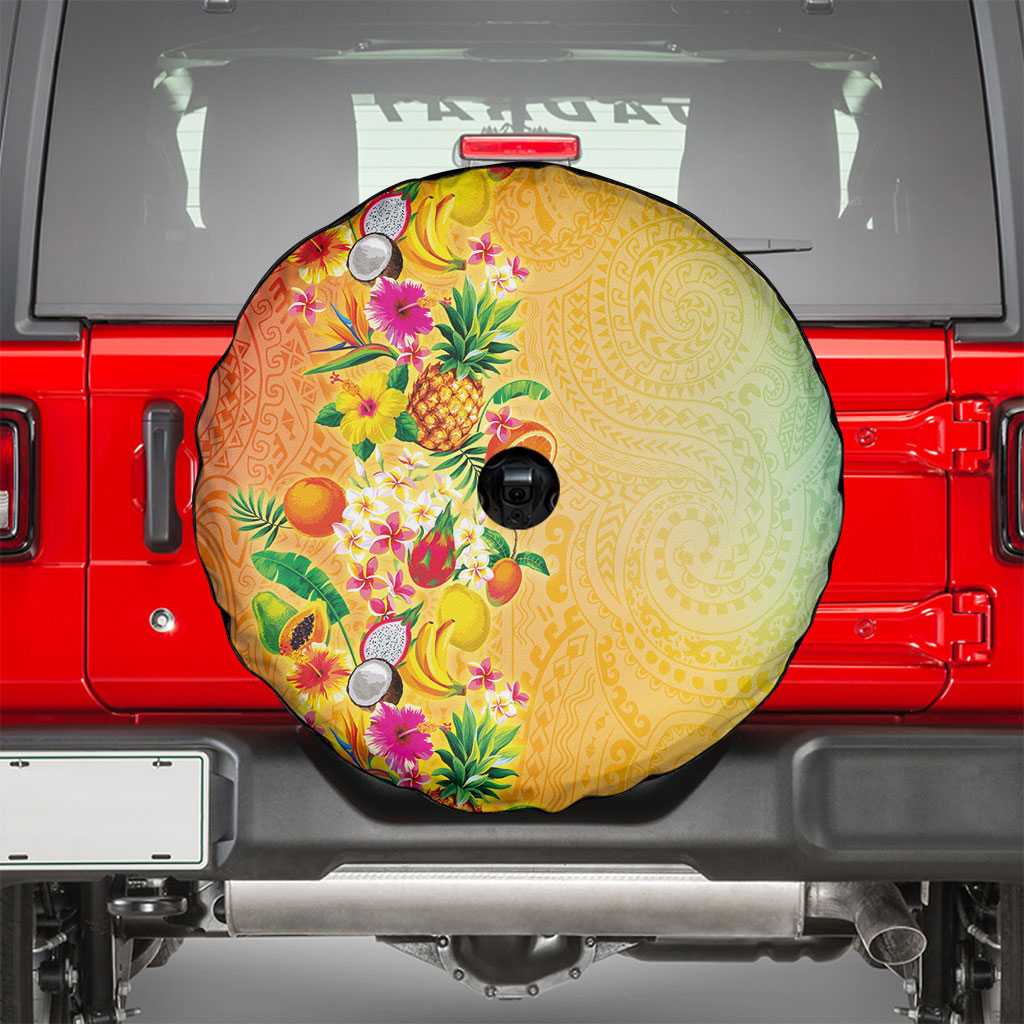 Hawaiian Tropical Fruits and Plants Spare Tire Cover Kakau Pattern Summer Vibe