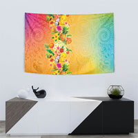 Hawaiian Tropical Fruits and Plants Tapestry Kakau Pattern Summer Vibe