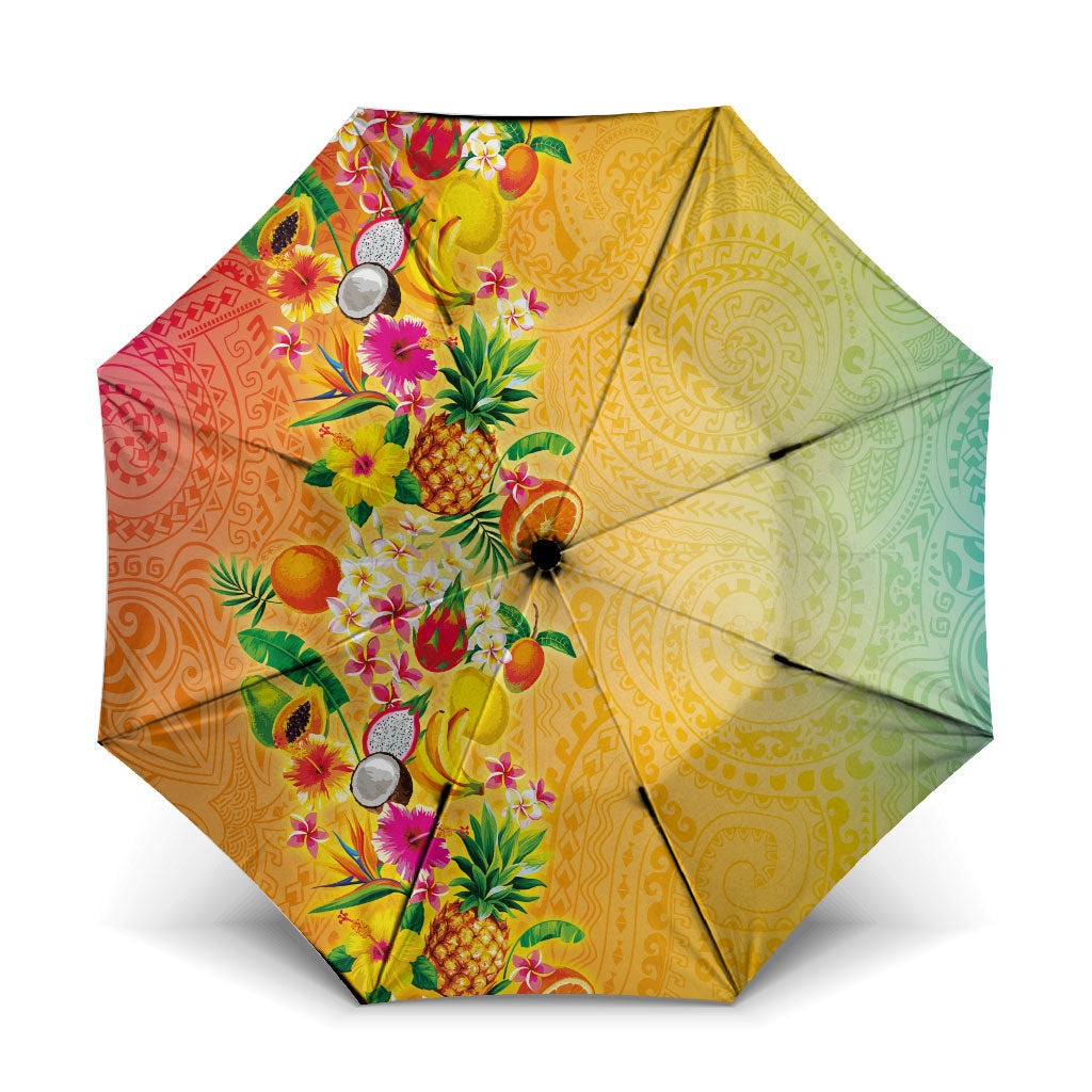 Hawaiian Tropical Fruits and Plants Umbrella Kakau Pattern Summer Vibe