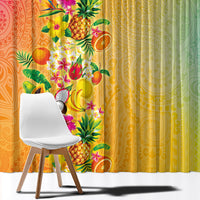 Hawaiian Tropical Fruits and Plants Window Curtain Kakau Pattern Summer Vibe
