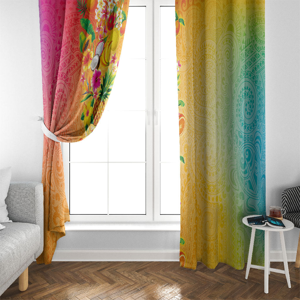 Hawaiian Tropical Fruits and Plants Window Curtain Kakau Pattern Summer Vibe