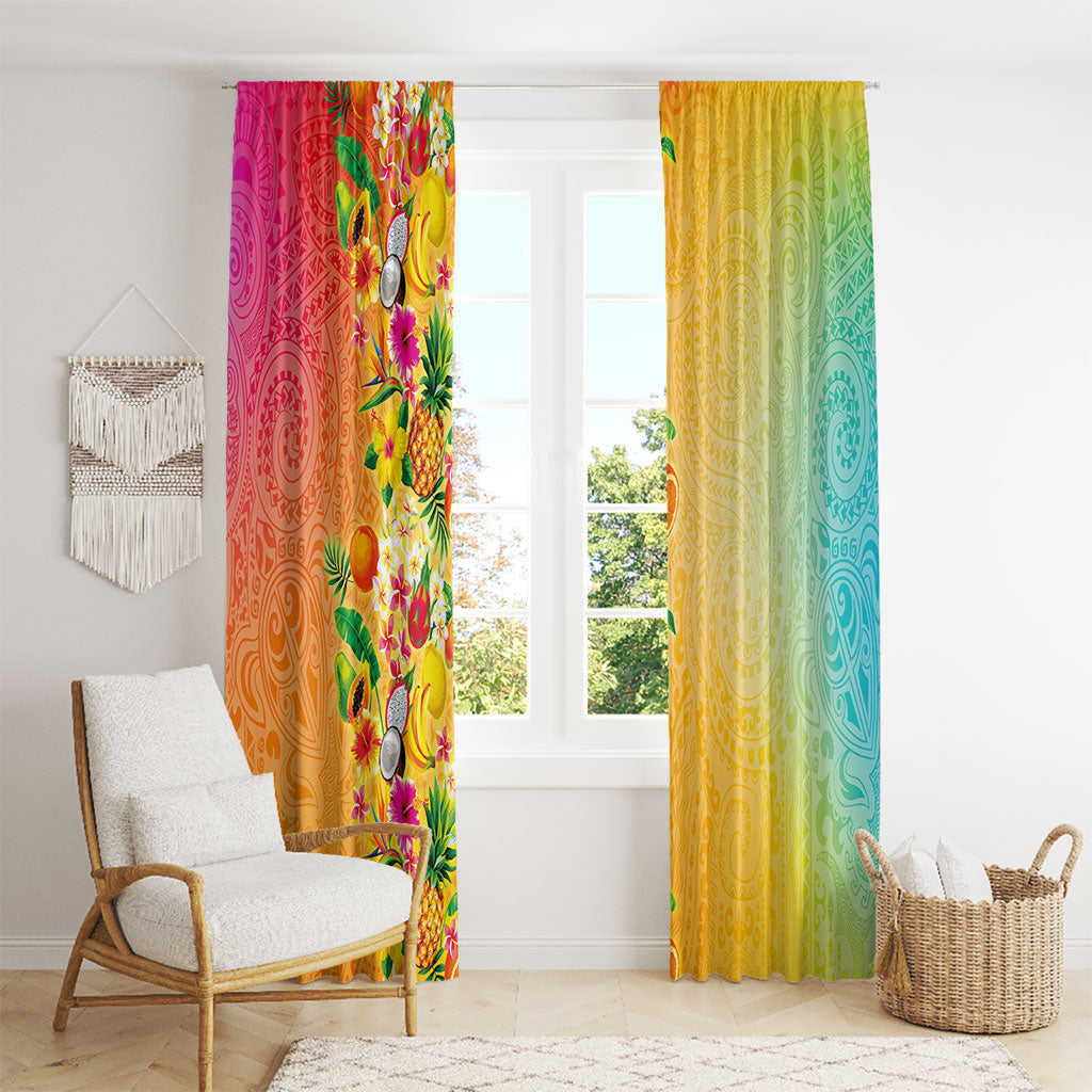 Hawaiian Tropical Fruits and Plants Window Curtain Kakau Pattern Summer Vibe