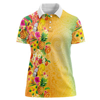 Hawaiian Tropical Fruits and Plants Women Polo Shirt Kakau Pattern Summer Vibe