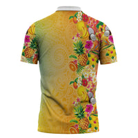 Hawaiian Tropical Fruits and Plants Zipper Polo Shirt Kakau Pattern Summer Vibe