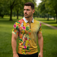 Hawaiian Tropical Fruits and Plants Zipper Polo Shirt Kakau Pattern Summer Vibe