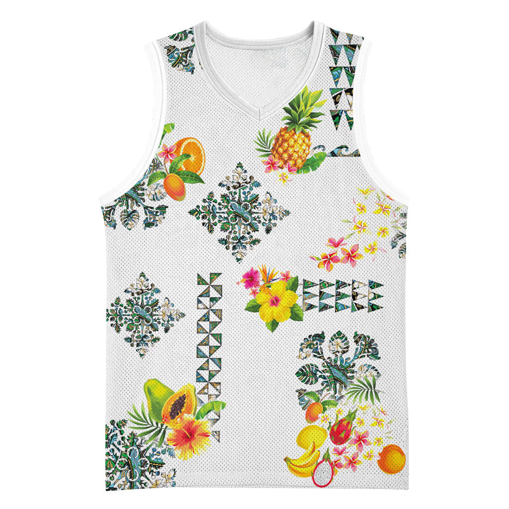 Hawaiian Quilts Basketball Jersey Tropical Fruits and Plants