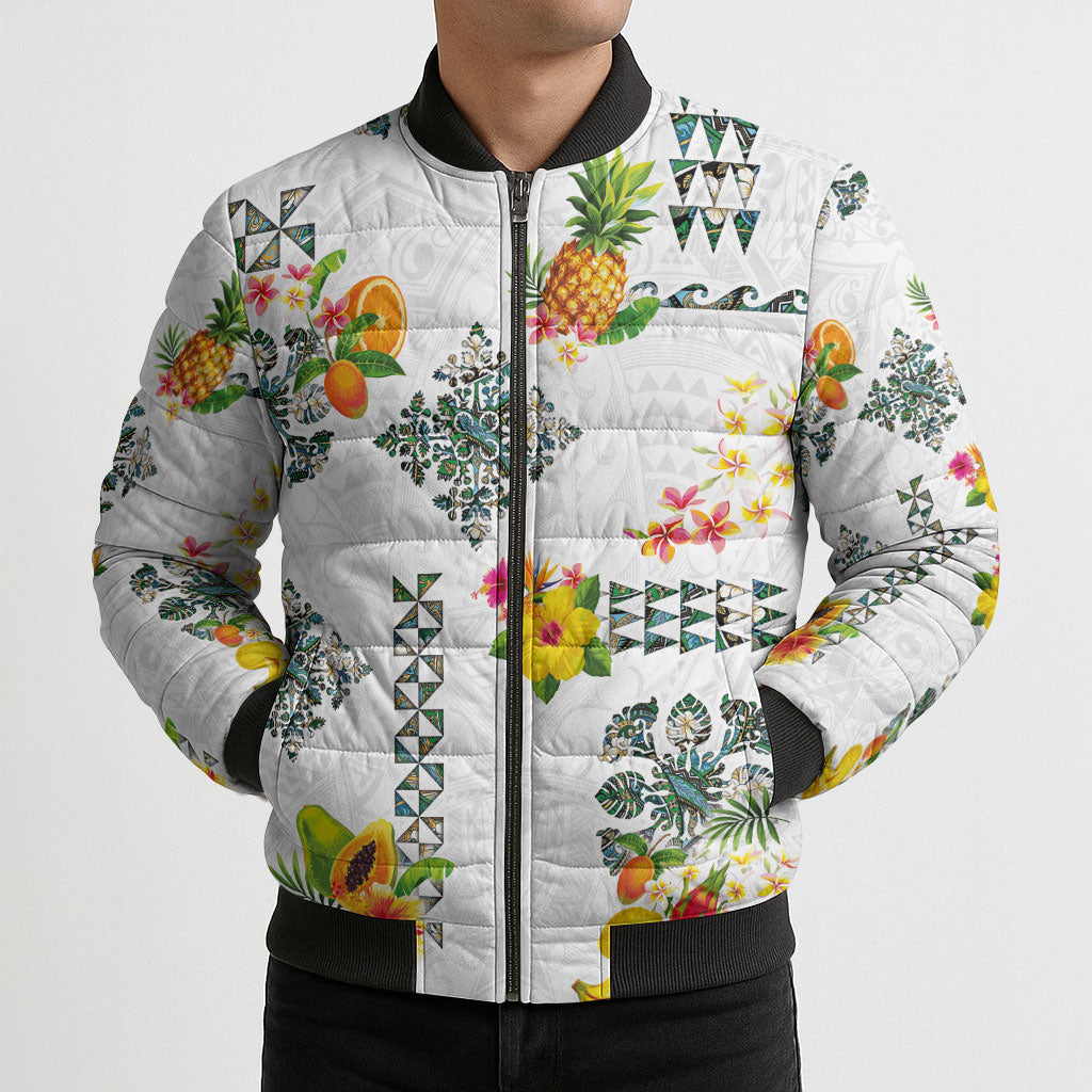 Hawaiian Quilts Bomber Puffer Jacket Tropical Fruits and Plants