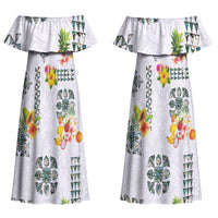 Hawaiian Quilts Couples Matching Off Shoulder Maxi Dress and Hawaiian Shirt Tropical Fruits and Plants