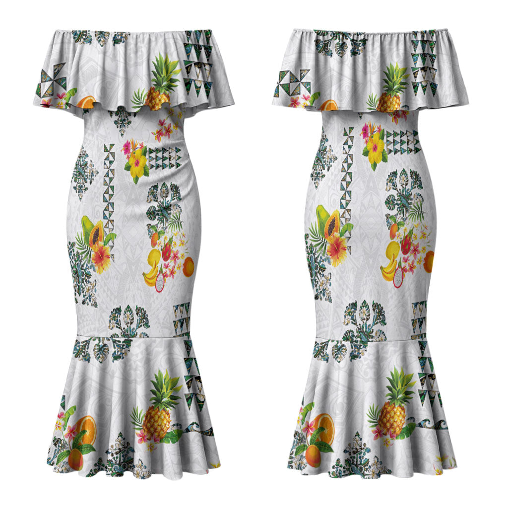 Hawaiian Quilts Family Matching Mermaid Dress and Hawaiian Shirt Tropical Fruits and Plants
