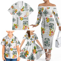 Hawaiian Quilts Family Matching Off The Shoulder Long Sleeve Dress and Hawaiian Shirt Tropical Fruits and Plants