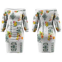 Hawaiian Quilts Family Matching Off The Shoulder Long Sleeve Dress and Hawaiian Shirt Tropical Fruits and Plants