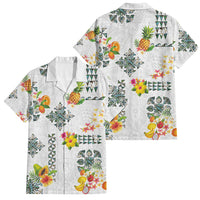 Hawaiian Quilts Family Matching Off The Shoulder Long Sleeve Dress and Hawaiian Shirt Tropical Fruits and Plants