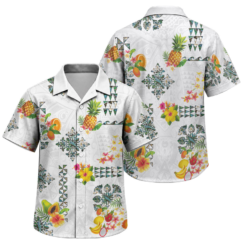 Hawaiian Quilts Family Matching Off The Shoulder Long Sleeve Dress and Hawaiian Shirt Tropical Fruits and Plants