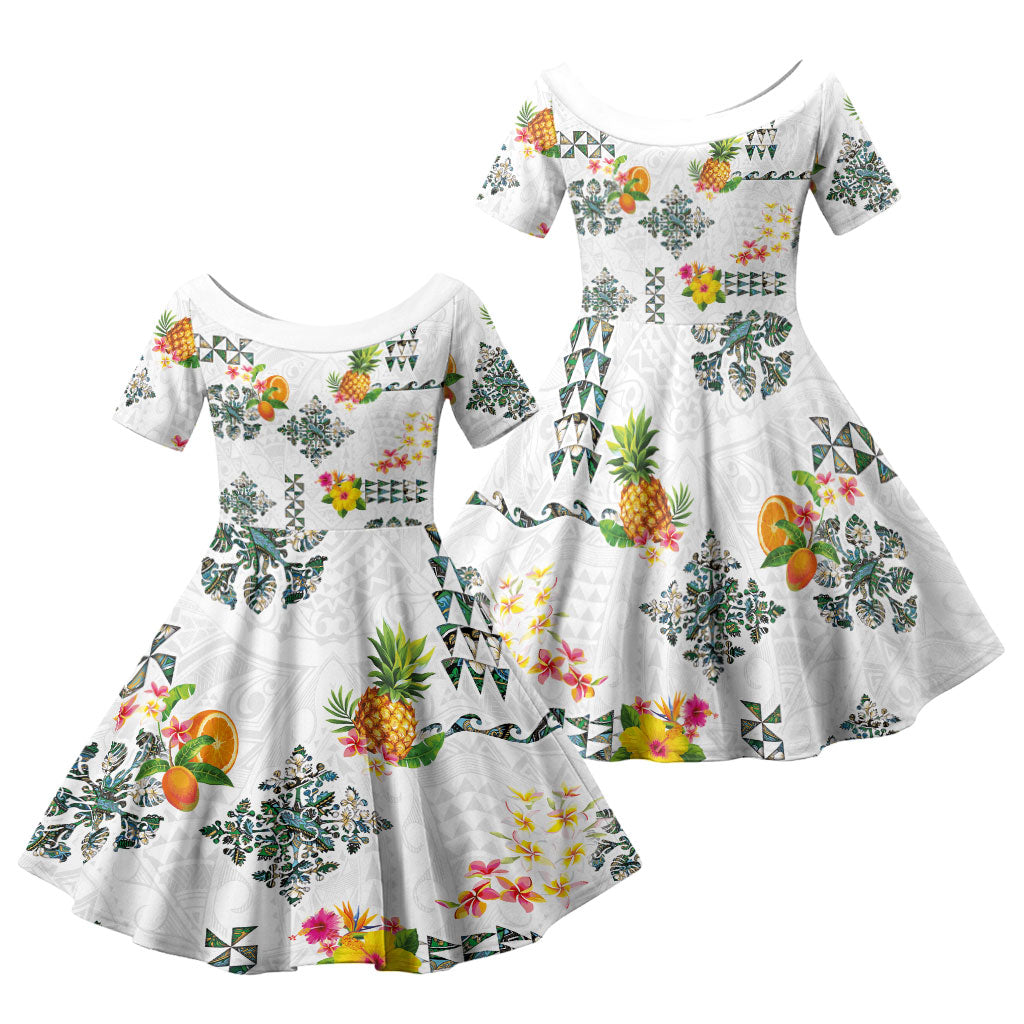 Hawaiian Quilts Family Matching Off Shoulder Maxi Dress and Hawaiian Shirt Tropical Fruits and Plants