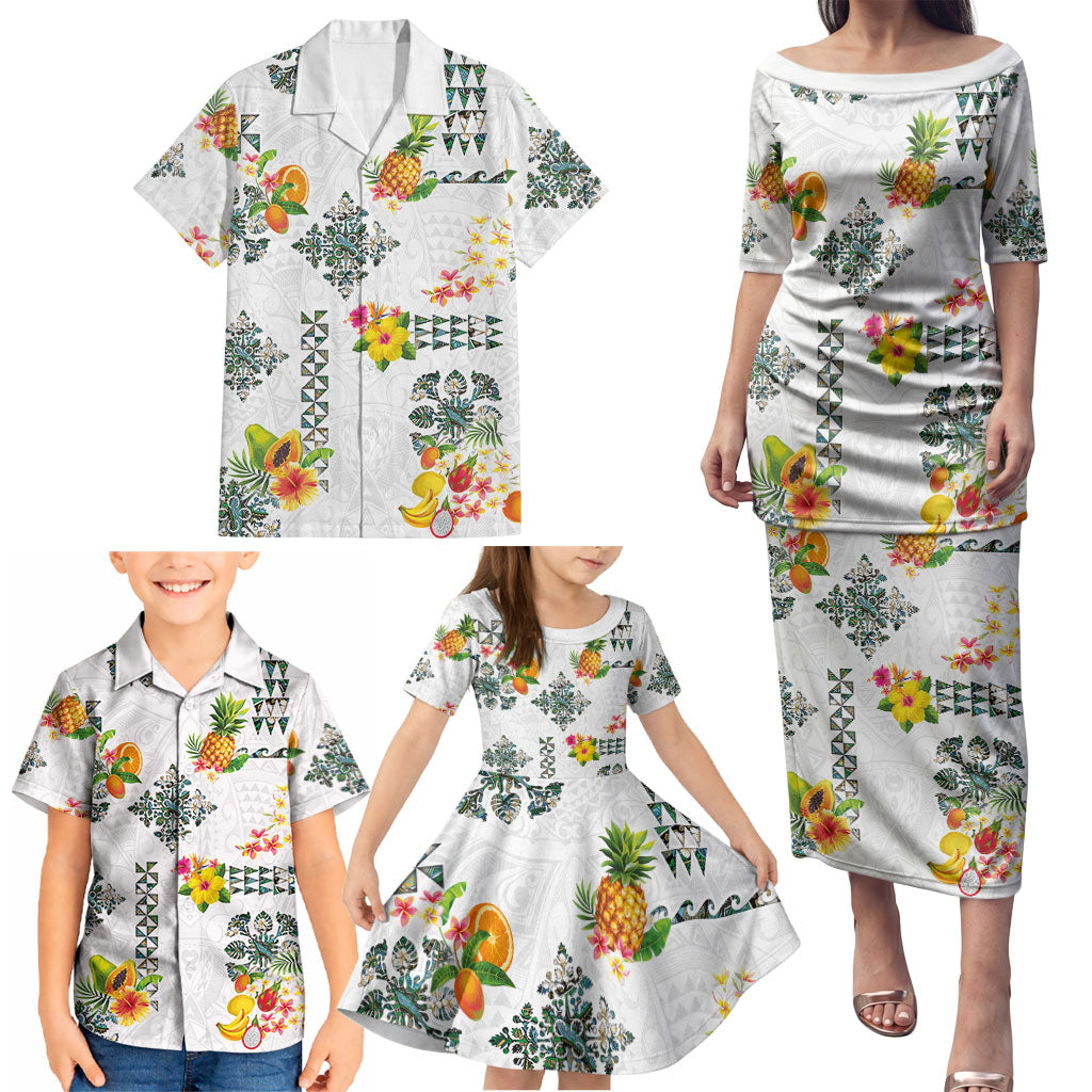 Hawaiian Quilts Family Matching Puletasi and Hawaiian Shirt Tropical Fruits and Plants