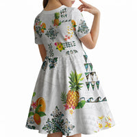 Hawaiian Quilts Kid Short Sleeve Dress Tropical Fruits and Plants