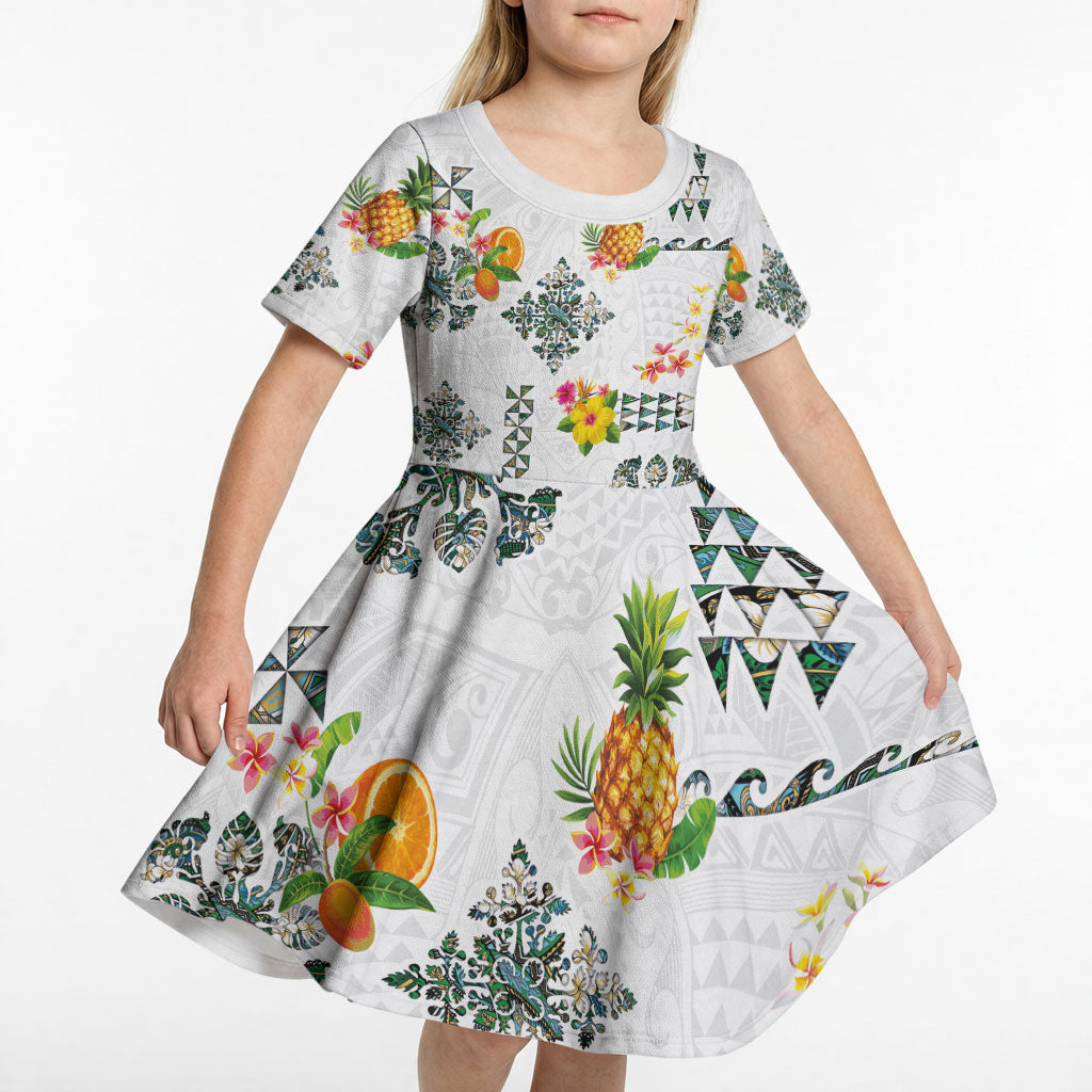 Hawaiian Quilts Kid Short Sleeve Dress Tropical Fruits and Plants