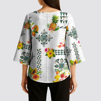 Hawaiian Quilts Kimono Sleeve Blouse Tropical Fruits and Plants
