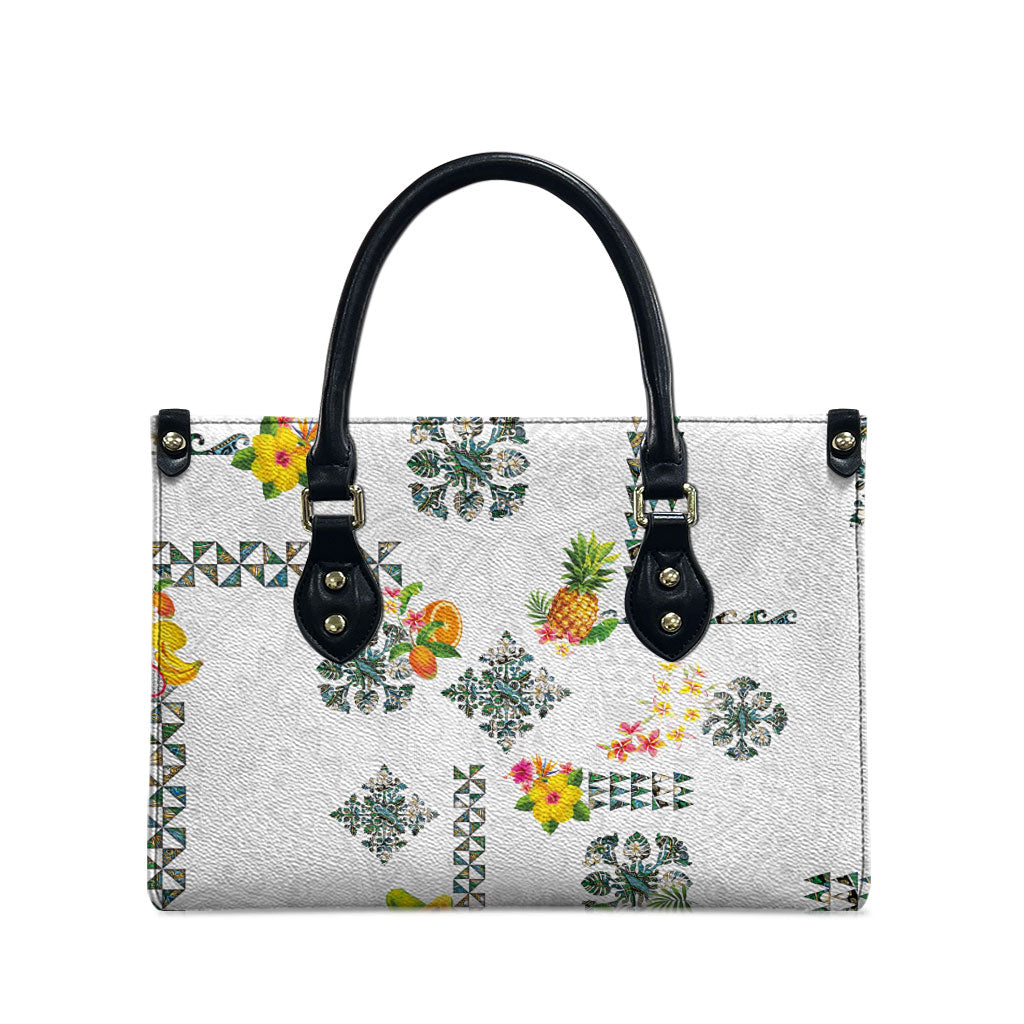 Hawaiian Quilts Leather Bag Tropical Fruits and Plants