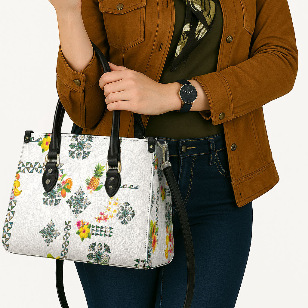 Hawaiian Quilts Leather Bag Tropical Fruits and Plants
