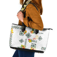 Hawaiian Quilts Leather Tote Bag Tropical Fruits and Plants
